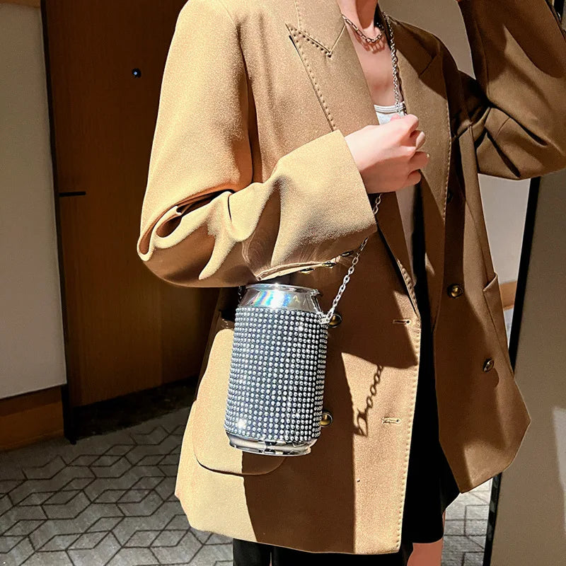 Bolso de hombro con forma de botella de diamante para mujer, moderno y sencillo bolso para teléfono móvil, bolso de mensajero pequeño con remaches para mujer