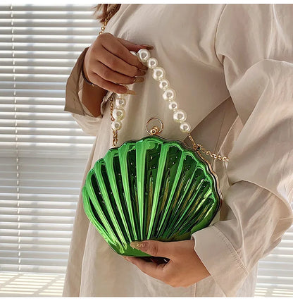 Evening Bags Shell Shape Women Clutch Bags 2023 New Wedding Bridal Handbag Pearl Beaded Fashion Shell Chain Party Bags