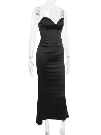 Suninheart - Vestido largo de sirena sin tirantes para mujer, ropa de fiesta, elegante vestido de cóctel negro de doble capa 2023