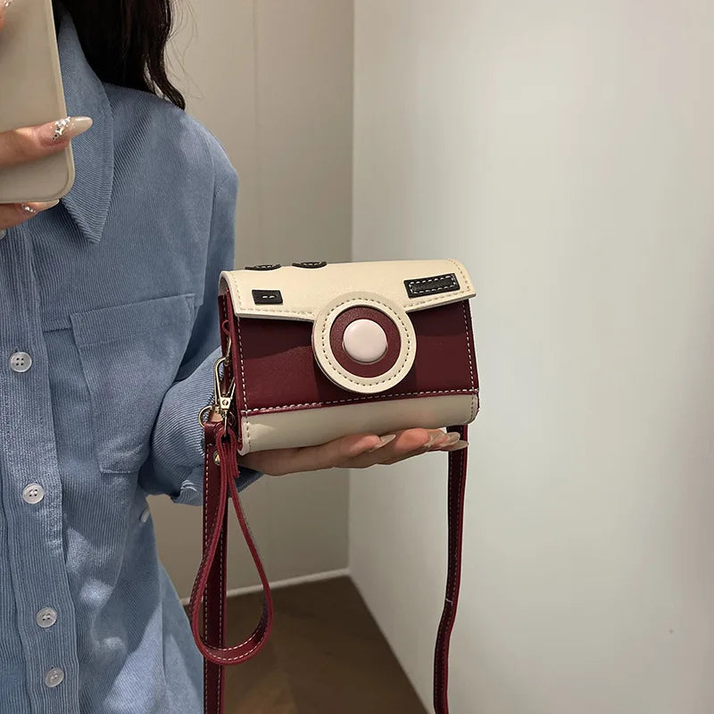 New Women Cute Contrasting Colors Camera Shape Clutch Ladies Casual Mini Crossbody Bag Small Shoulder Bag Purse Messenger Bags