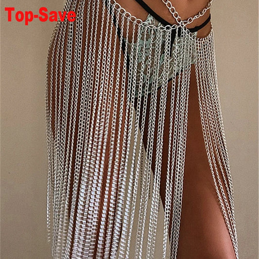 2023 Autumn Mini Skirt Fashion Casual Elegant Halloween Christmas Tassel Y2K Clothing Metal Body Chain 90S Vintage Women Skirts