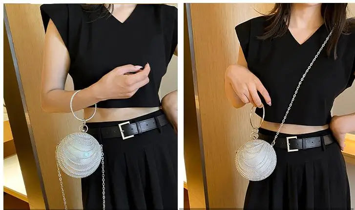 Bolso de noche de moda con incrustaciones de diamantes, bolso pequeño redondo para mujer, bolso de boda con forma de bola