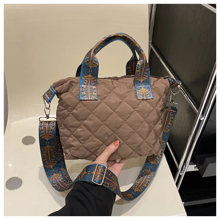 Bolso de mano acolchado informal para mujer, bandolera con correa ancha, bolso de mano tipo shopper Bylon pequeño, cálido para invierno 2024