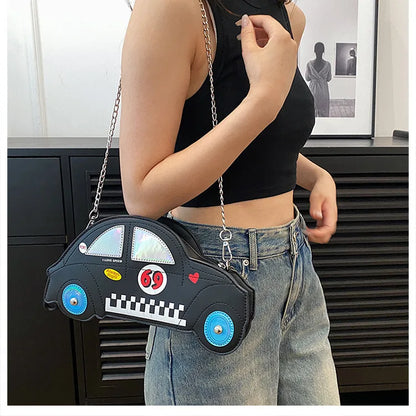 Bolso bandolera divertido para mujer, bonito bolso cruzado con cadena, bolso de mano con forma de coche para mujer, bolsos de hombro con personalidad