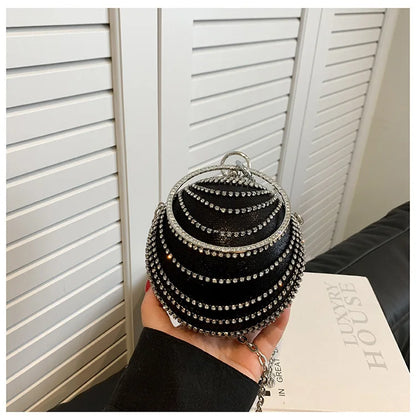 Bolso de noche de moda con incrustaciones de diamantes, bolso pequeño redondo para mujer, bolso de boda con forma de bola