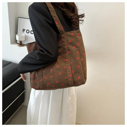 Sac fourre-tout décontracté à motif de fraises, grande capacité, sacs à bandoulière pour femmes, sacs à main chics et simples, grand sac de courses en nylon, sacs à main pour étudiants