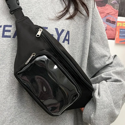 Bolso de pecho estilo Harajuku japonés para mujer, bolsa de cintura transparente con bolsillo Kawaii, bolso cruzado para estudiantes universitarios, nuevos bolsos de hombro