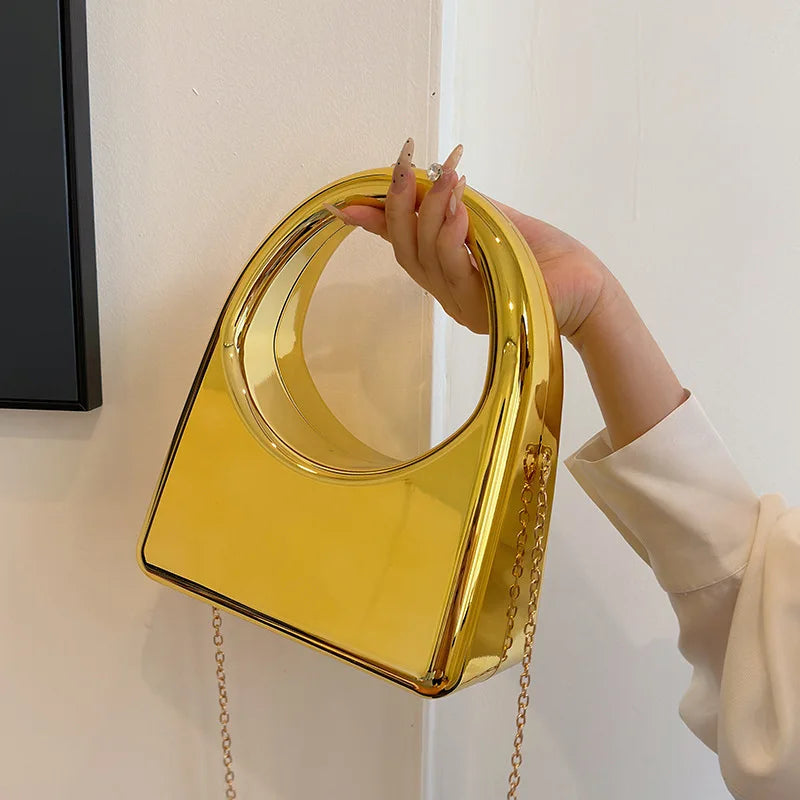 Bolso de acrílico para mujer 2024, nuevo bolso de mano de moda con cara brillante, bolso de cadena para mujer, bolso de hombro con forma de caja