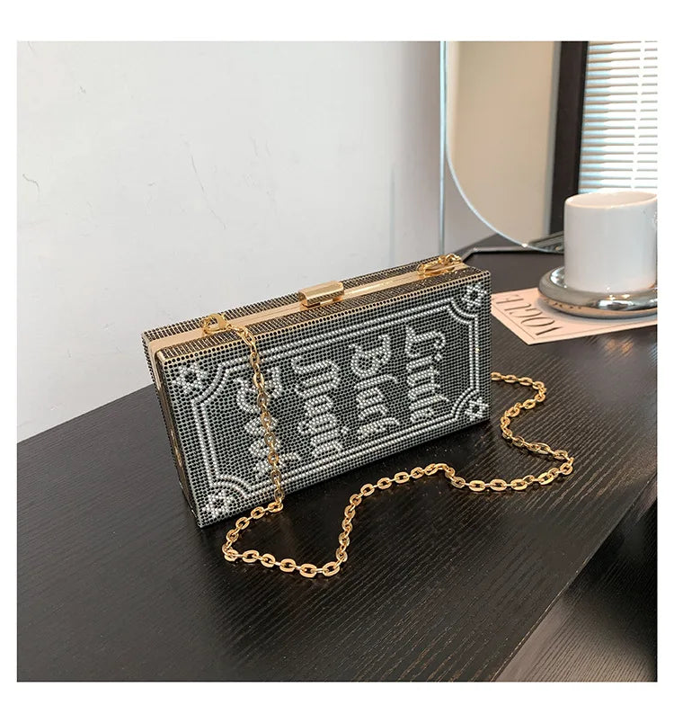 Diamond dinner bag handbag party wedding clip evening bag female chains box shoulder crossbody bag sequin Clutch