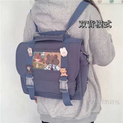 Mochila estilo preppy japonesa para mujer, bolso de estudiante multiusos, bolso de hombro JK, bolsillo de PVC con tarjetas, bolso cruzado tipo Itabag, bolso para libros