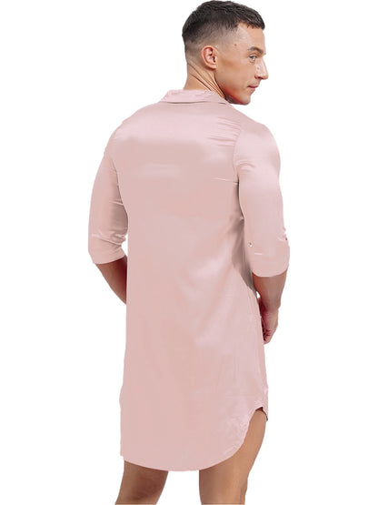 Chemise en satin de soie pour homme Sissy, couleur unie, longue robe portefeuille, peignoir, kimono, chemise de nuit, pyjama, vêtements de nuit, vêtements de détente