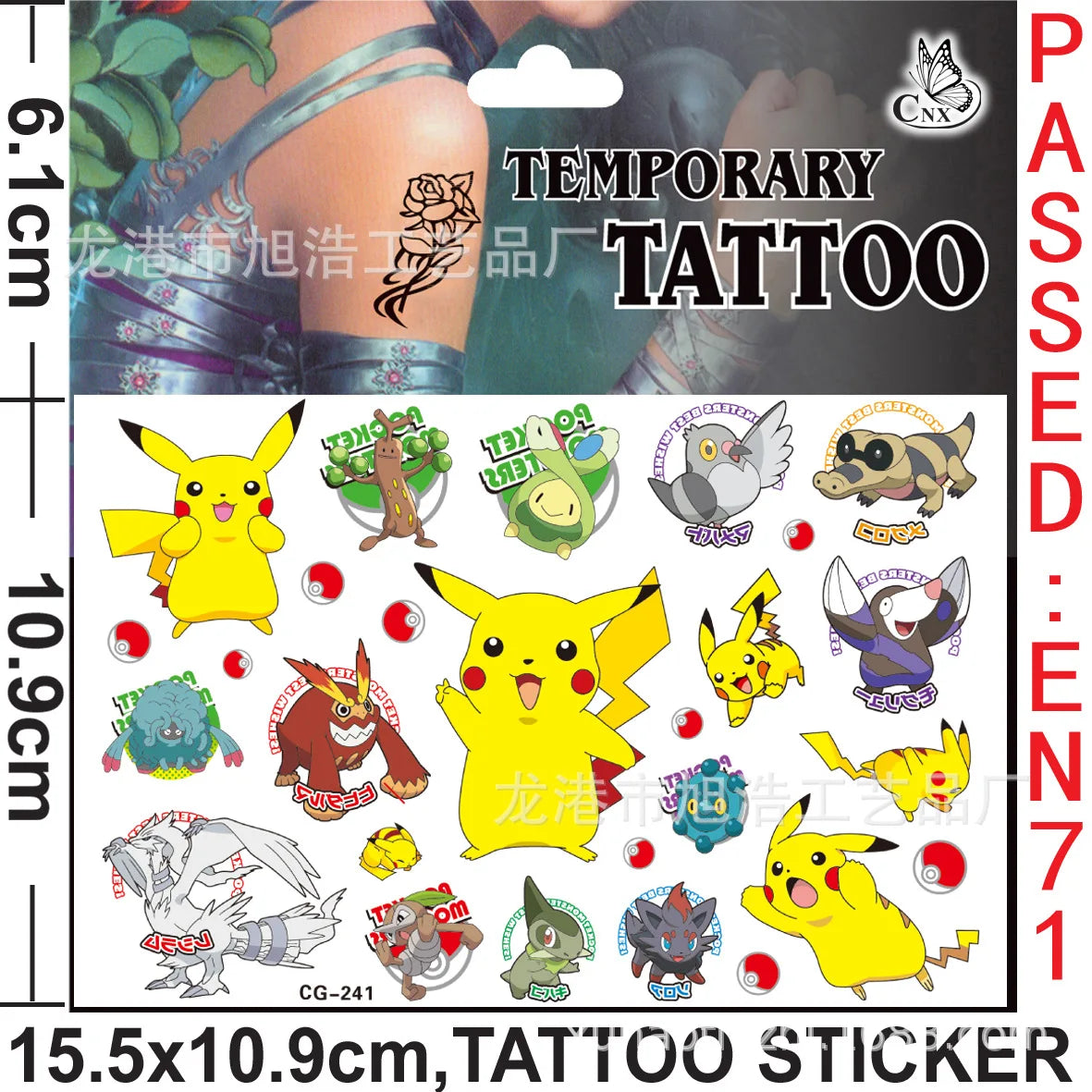 1Pcs/3Pcs/6Pcs Autocollants de tatouage Pokémon Pikachu lumineux non répétitifs Jouets de dessin animé Tatouages ​​temporaires pour enfants Cadeau pour enfants