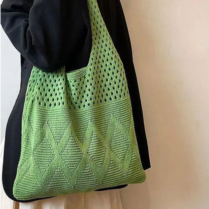 Casual Hollow Out Knitted Women Shoulder Bags Woolen Weave Large Capacity Tote Bag Summer Beach Bag Big Shopper Purses 2024