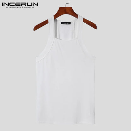 2023 Fashion Men Tank Tops Solid Color O-neck Sleeveless Skinny Vacation Casual Vests Streetwear Party Men Clothes S-5XL INCERUN