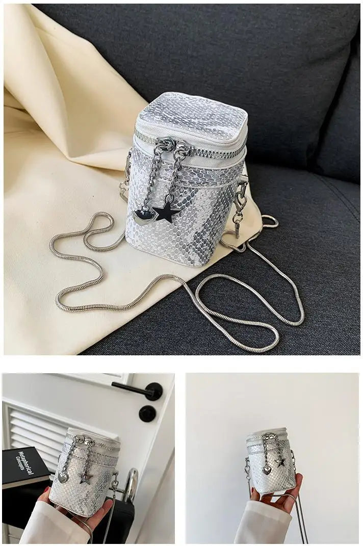 Mini sac bandoulière pour femme Mini sac à main cylindrique pour femme