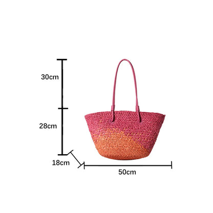 Sac en paille coloré Sac fourre-tout décontracté de grande capacité Sacs à bandoulière de plage d'été Grands sacs à main seau Sac de vacances tissé 2024