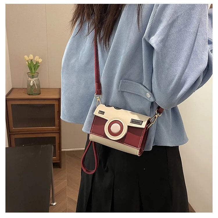 New Women Cute Contrasting Colors Camera Shape Clutch Ladies Casual Mini Crossbody Bag Small Shoulder Bag Purse Messenger Bags