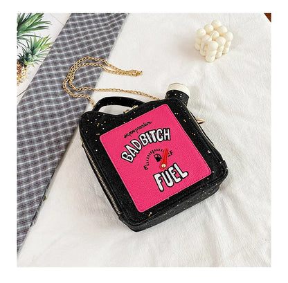 Fashion Personality Laser Sequin Embroidery Letter Oil Pot Bag Creativity Funny Chain Shoulder Bag Women Cute Messenger Bag