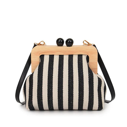 Bolsos de hombro elegantes con diseño de rayas y clip de madera para mujer, bolsos cruzados, carteras de mano para fiesta 2024