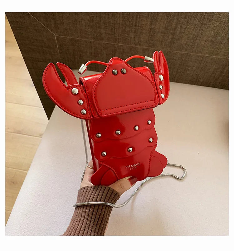 Funny Crayfish Shape Pu Shoulder Bag For Women Summer Red Phone Bag Girls' Chain Small Crossbody Bag