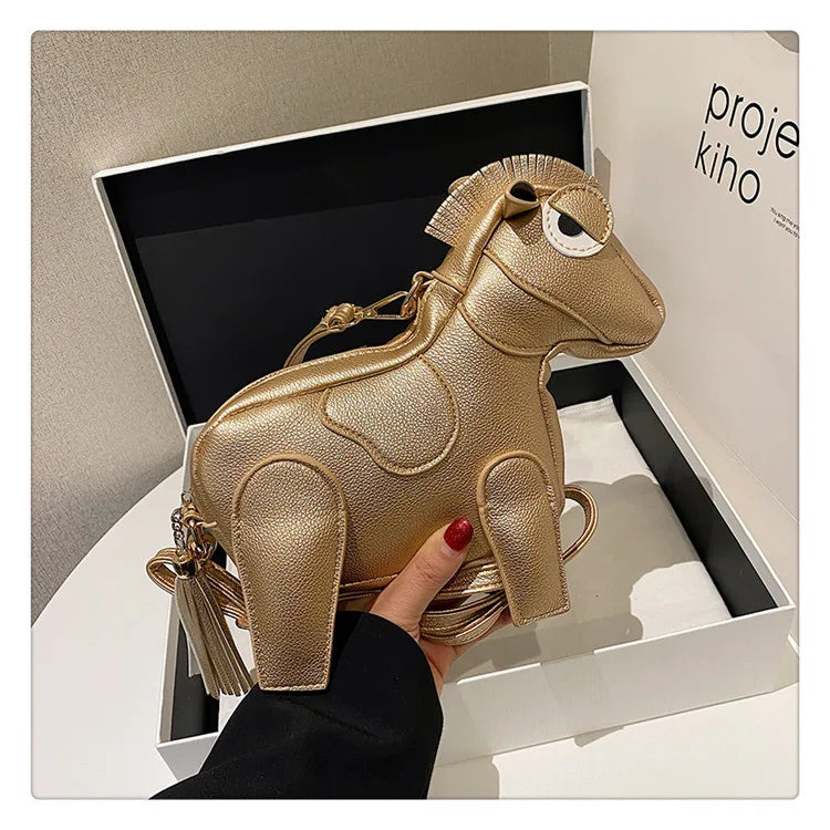 Lady Fashion High Quality Animal Horse Shape Shoulder Bag Cute PU Leather Tassel Crossbody Bag Female Handbags