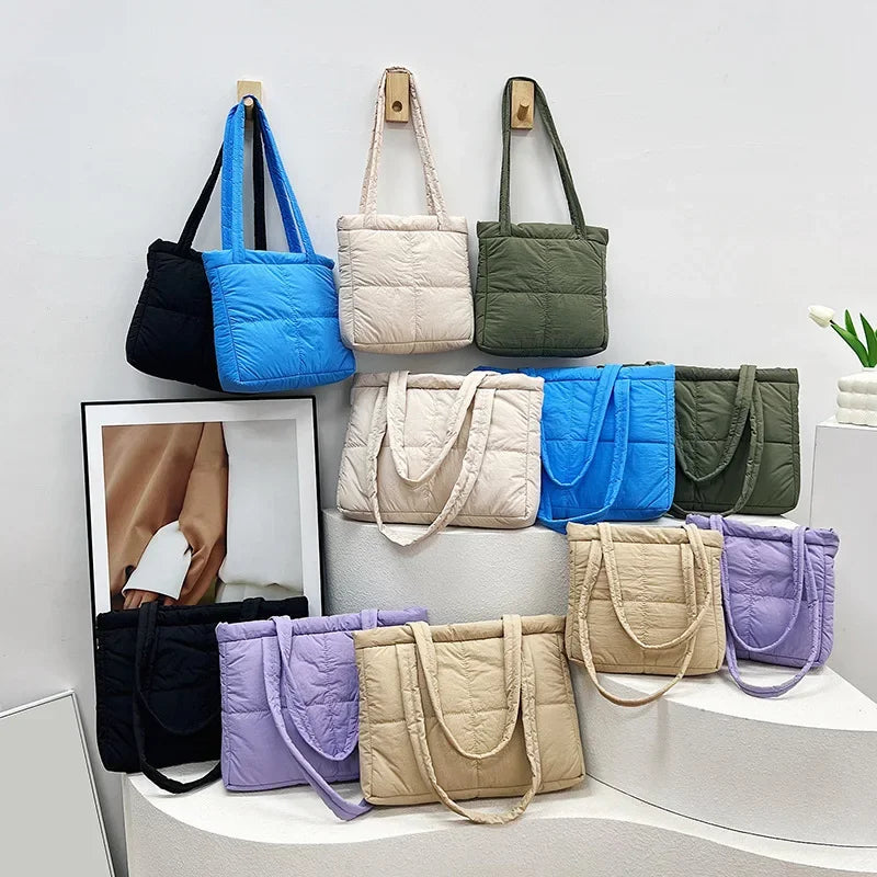 Bolsos de hombro acolchados de nailon informales para mujer, bolsos de mano para mujer, bolsos de mano sencillos y livianos, bolsos de compras de gran capacidad