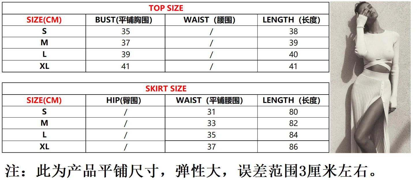 New White Knit Two Piece Women Sets Fall Ribbed Crop Top And Pleated Knitted Skirt Suits For Women Midi Dress Sets 2022