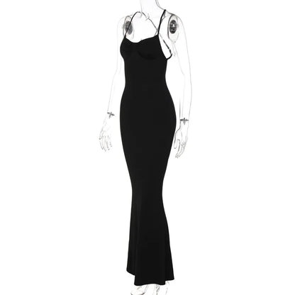 Dulzura Solid Black Backless Long Dress For Women Bodycon Sexy Slim Maxi Dress Party Club Outfits Summer Wholesale Items