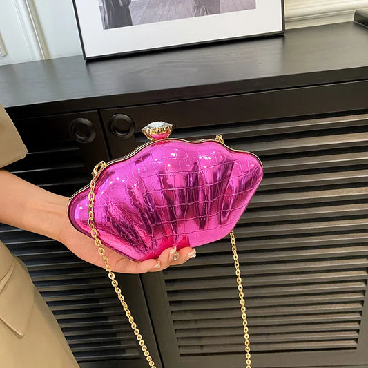 Bolsos de hombro para mujer, bolso de concha, cadena, lindo patrón de piedras, bolso pequeño, bolsa para teléfono, bolsos cruzados para mujer, bolsa femenina