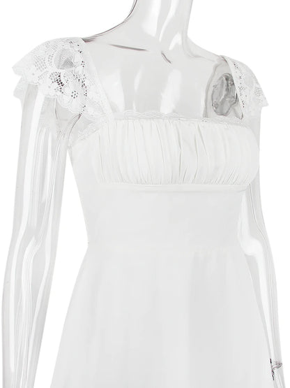 Robe blanche sexy en dentelle courte pour femme, tenue de soirée, de club, de vacances, décontractée, mini, douce, à lacets dans le dos, pour anniversaire, 2022