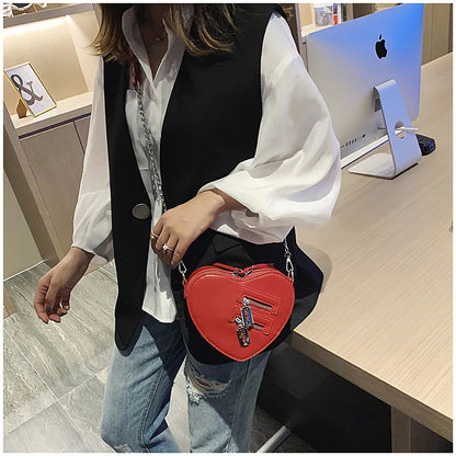 Bolsos y carteras para mujer, bolso de hombro con forma de corazón rojo a la moda, bolso cruzado con cadena para mujer, bolso de mano y cartera para mujer