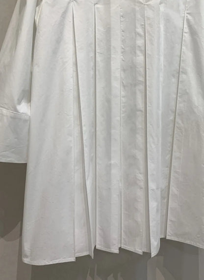 DEAT Fashion Vestido camisero holgado de mujer con solapa y botonadura sencilla, 65 % algodón, manga larga, por encima de la rodilla, plisado, primavera 2024 7AB2799