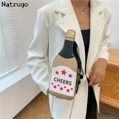 Creative Bottle Shape Chains Crossbody Bags for Women Designer Funny Shoulder Bags Cute Lovely Small Purse And Handbag