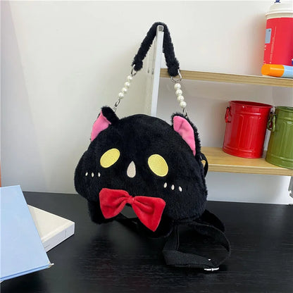 2024 Nuevo bolso de hombro de gato de peluche Lindo bolso de mano pequeño Bolso de mano de diseño de dibujos animados para mujer Elegante bolso cruzado Monedero