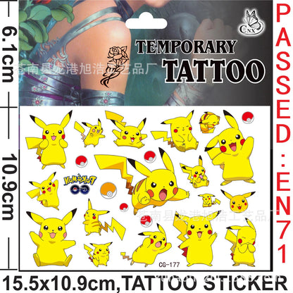 1Pcs/3Pcs/6Pcs Autocollants de tatouage Pokémon Pikachu lumineux non répétitifs Jouets de dessin animé Tatouages ​​temporaires pour enfants Cadeau pour enfants