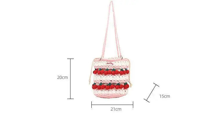 Handmade Woven Cherry Woolen Bag Fresh Fruit Woven Bag Crochet Knitted Bag Leisure String Shoulder Crossbody Bag 2024 New