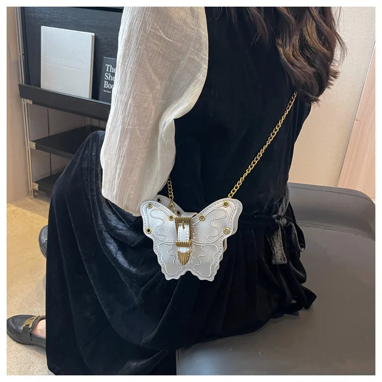 Sac à bandoulière mignon avec petit papillon pour femme, sac à bandoulière amusant avec chaîne