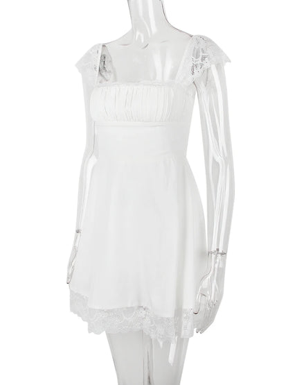 Robe blanche sexy en dentelle courte pour femme, tenue de soirée, de club, de vacances, décontractée, mini, douce, à lacets dans le dos, pour anniversaire, 2022