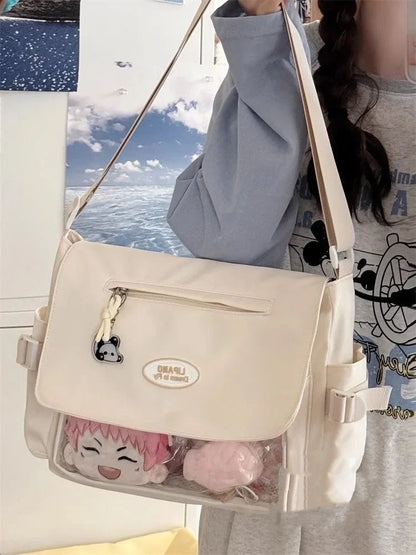 Bolso de hombro tipo libro para mujer de Itabag, bolso cruzado japonés Y2K para chicas de secundaria, bolso de mensajero con bolsillo transparente