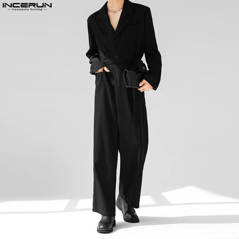 Fashion Casual Style Bodysuit INCERUN 2024 New Men's High-end Suit Collar Design Rompers Solid Color Long Sleeved Jumpsuit S-5XL