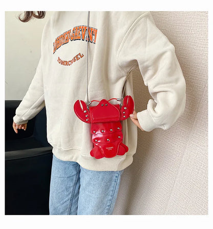 Funny Crayfish Shape Pu Shoulder Bag For Women Summer Red Phone Bag Girls' Chain Small Crossbody Bag