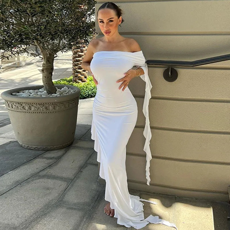 Dulzura One Shoulder Ruffle Maxi Dress Irrigrual Party Long Dress Evening Birthday Clothes Elegant Outfits 2023 Summer