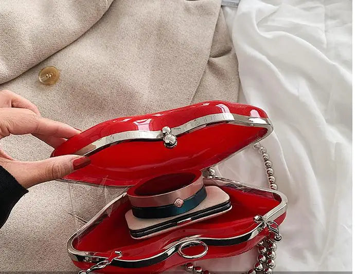 Sexy Red Lips Design Women Party Clutch Evening Bag Transparent Female Chain Bag Crossbody Bag Purses and Handbags Pouch Fashion