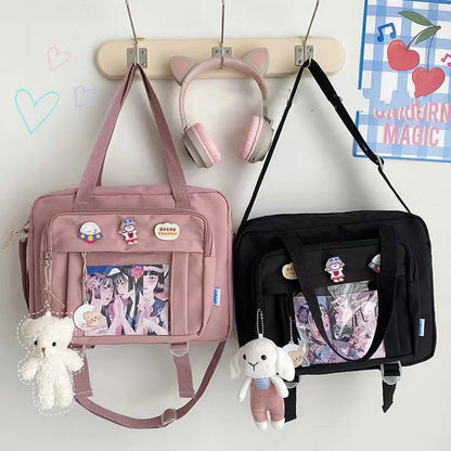 Bolso de escuela secundaria japonés para niñas, bolso transparente, bolso de hombro, bolso de mano, bolso de mano, bolso de mano grande tipo bandolera, bolso de mano para mujer