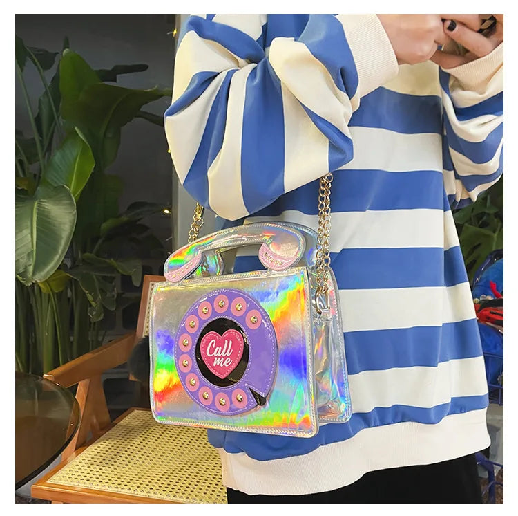 Phone Shape Luxury Shoulder Bag New Creative Women Mini Phone Purses Messenger Pack Candy Colors Bags Laser Holographic