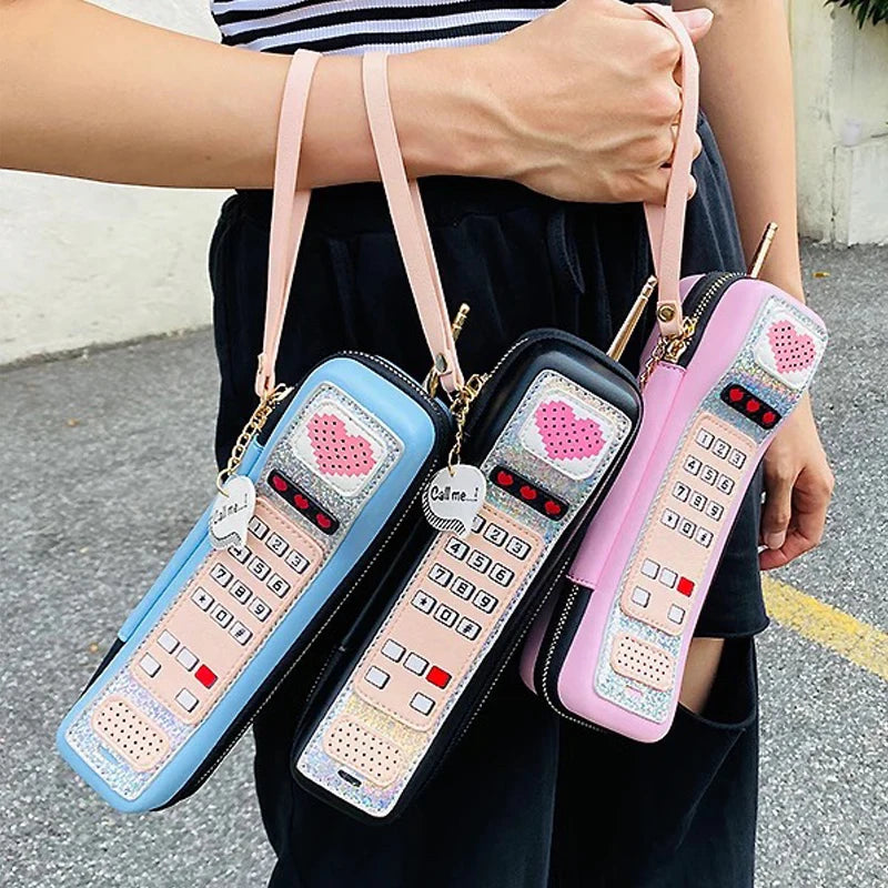 Bolsos de mano con diseño creativo de teléfono para mujer, bolso de mano con personalidad, divertido, para niñas, lindos monederos pequeños para teléfono, bolsa con estampado de dibujos animados