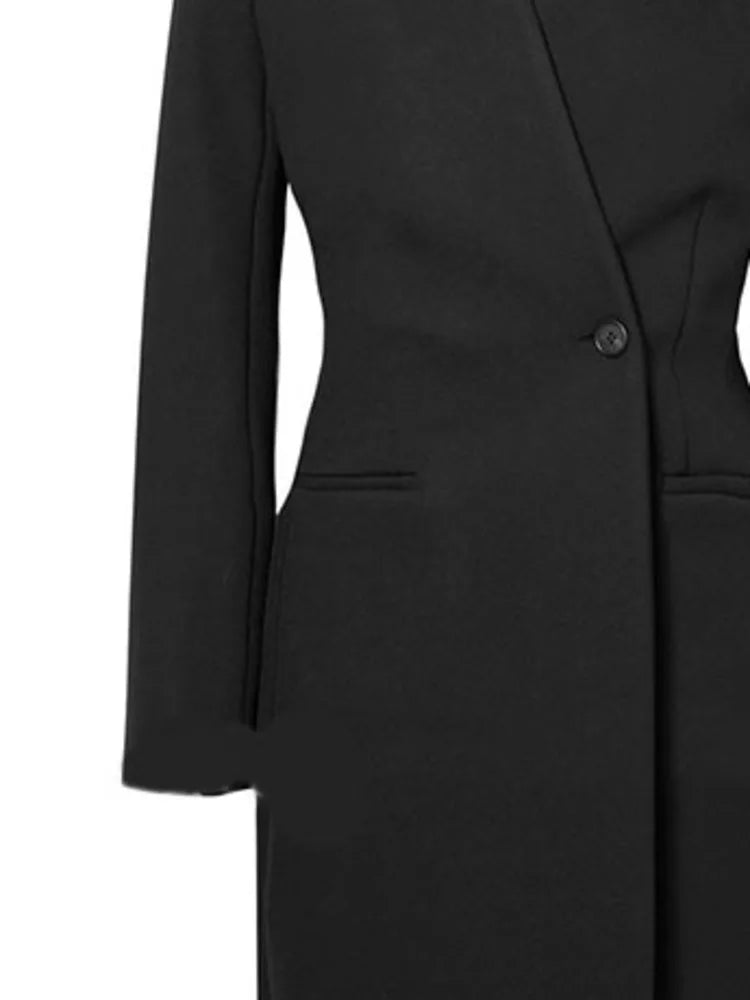 DEAT Fashion Women's Blazer Trench Long Sleeve Single Button Overknee V-neck Solid Color Windbreak Spring 2024 New Tide 7AB3293