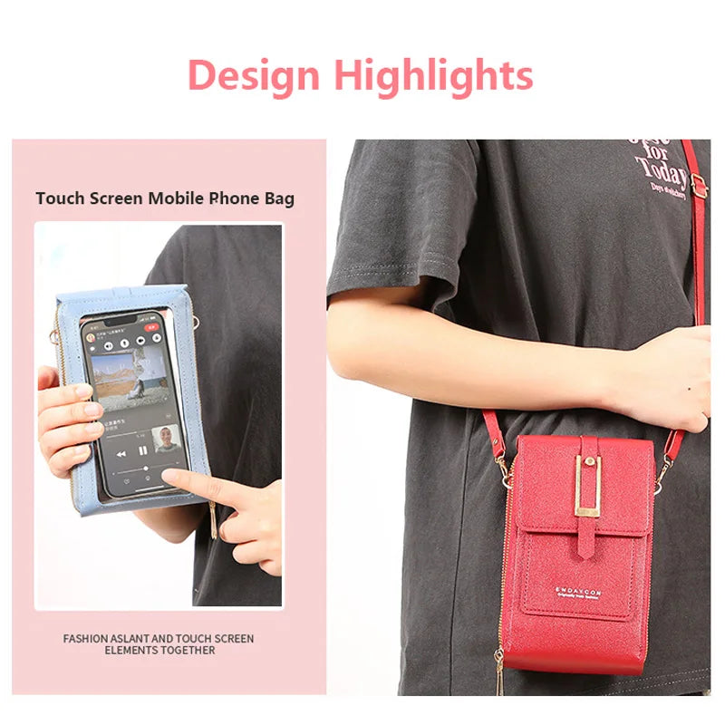 Touch Screen Cell Phone Women Bags Soft Leather Wallets Hand Purses Crossbody Bags for Women Small Handbag Cheap Women's Bags