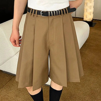 2023 Men Shorts Pleated Solid Color Loose Summer Casual Men Bottoms Korean Style Streetwear Leisure Male Shorts S-5XL INCERUN