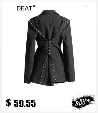 DEAT Fashion Blazer de mujer con hombreras de diamante, bolsillos cruzados, chaqueta de traje de estilo largo dividido, invierno 2024, nuevo 7AB2553